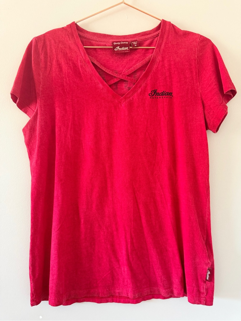Indian Motorcycle Women's Crisscross V-Neck Tee in Red